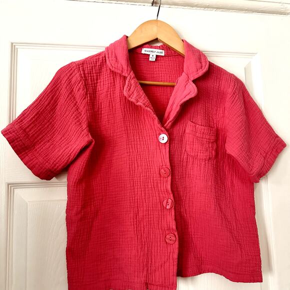 Sincerely Jules Top Womens M Pink Cotton Button Down - Picture 2 of 4